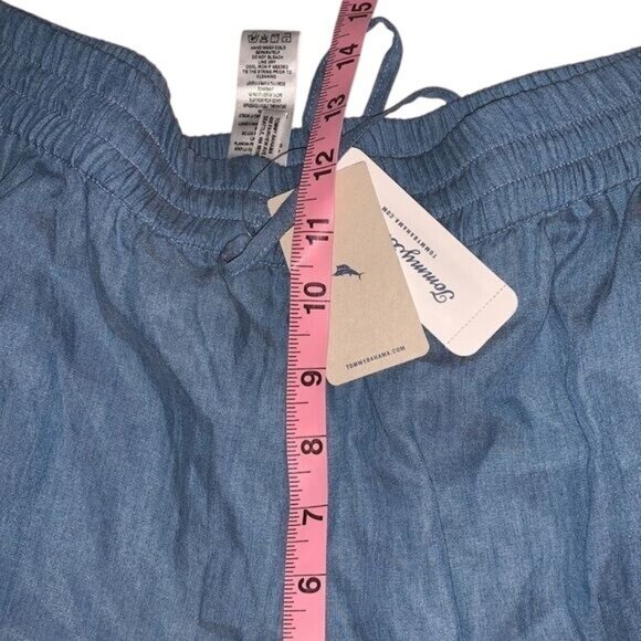 Tommy Bahama Womens Chambray Embroidered Pants W/ Ties & Tassels L 100% Tencel - Picture 11 of 11